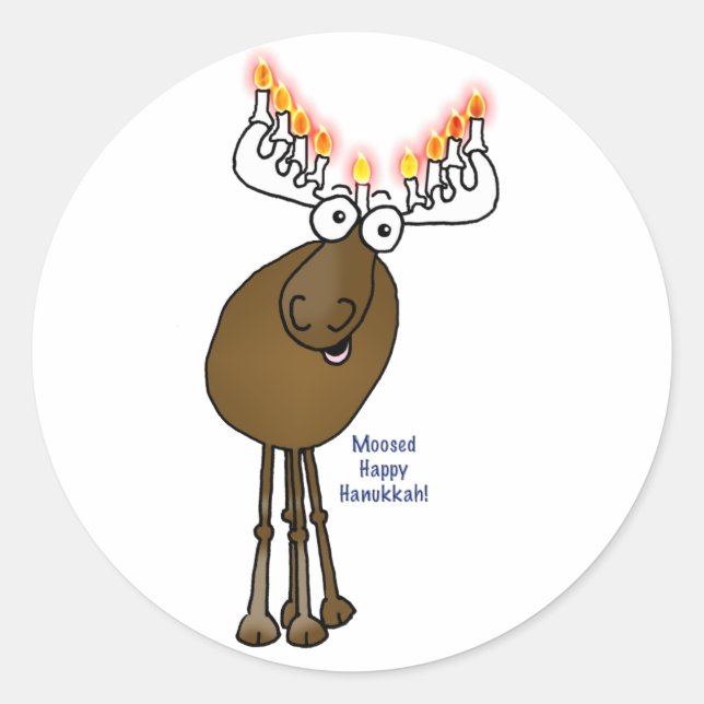 Hanukkah moose! classic round sticker (Front)