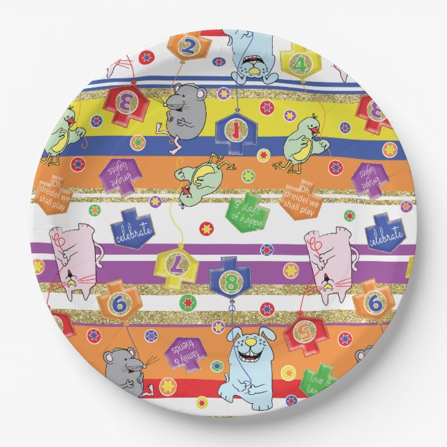 Hanukkah Mouse N Friends Paper Plates (Front)