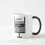 Hanukkah Mug<br><div class="desc">Hanukkah mug with a menorah design inspired by the work of Glasgow artist Charles Rennie Mackintosh.  Mug starts black and fades to white with black design remaining.</div>