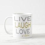 Hanukkah Mug "Live Laugh Love a latke"<br><div class="desc">Gold and Silver, Fun Hanukkah mug. "Live, Laugh, Love a latke! Chanukah Mug. Personalize by deleting, "Happy Chanukah, Bubbie! Love, Amy & Jason", then choose your favorite font style, size, color and wording to personalize your mug! Create a simply simple gift by adding some goodies to the mug, wrap it...</div>