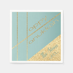 Hanukkah Napkin Personalize Elegant Too Turq, Gold