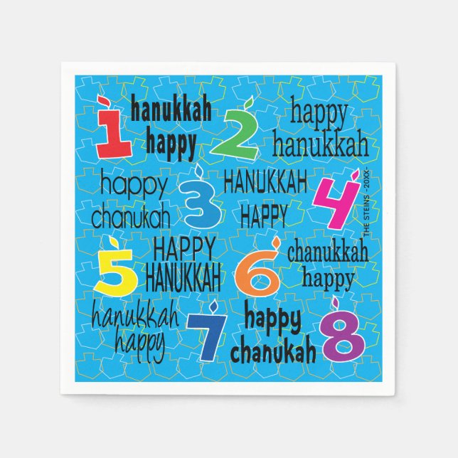 Hanukkah Napkin Personalize "Hanukkah Happy/Blue" (Front)