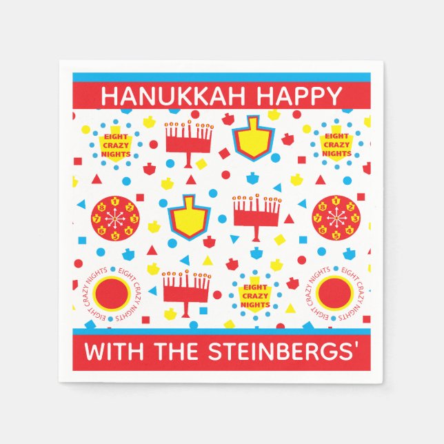 Hanukkah Napkins Personalize COLORFUL 8 NIGHTS (Front)