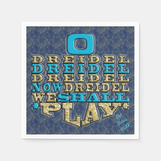 Hanukkah Napkins Personalize "Dreidel Play" (Front)