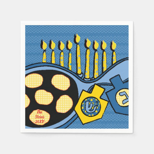 Hanukkah Napkins Personalize "Latkes & Lights" (Front)