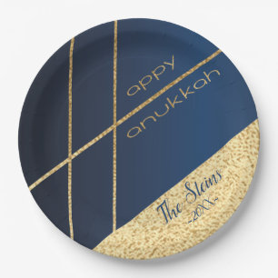 Hanukkah Navy and Gold Paper Plates