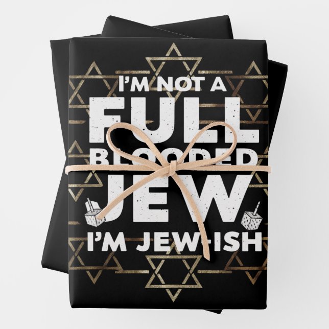Hanukkah Not Full Blooded Jew Jewish Chanukah Wrapping Paper Sheets (In situ)