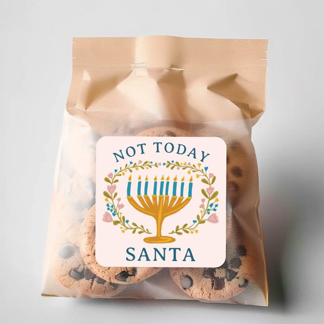 HANUKKAH NOT TODAY SANTA Funny Floral Hand-drawn Square Sticker (HANUKKAH NOT TODAY SANTA Funny Floral Hand-drawn Square Sticker
)