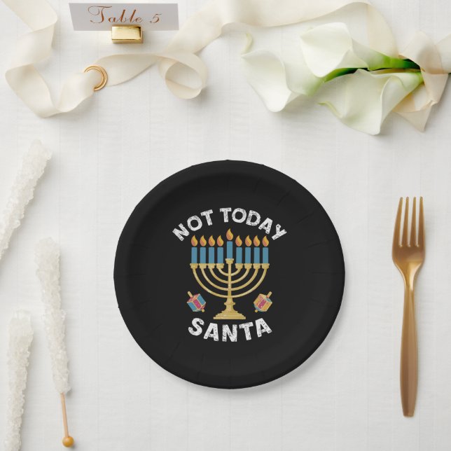 Hanukkah Not Today Santa Jewish Chanukah  Paper Plates (Wedding)