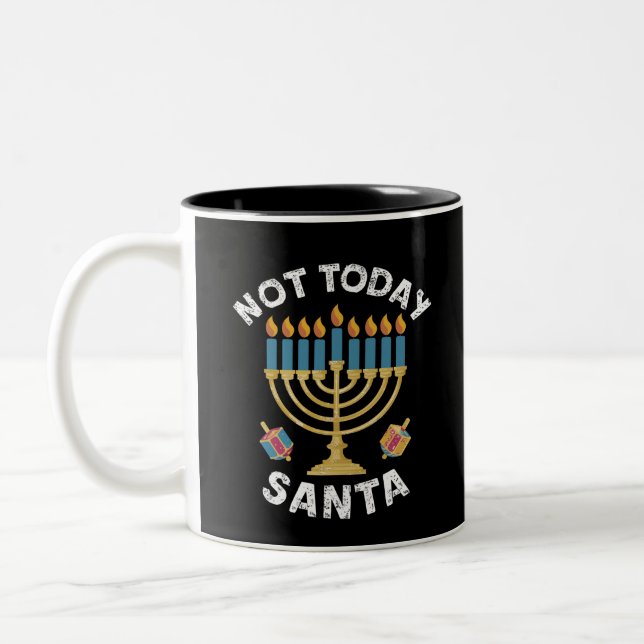 Hanukkah Not Today Santa Jewish Chanukah  Two-Tone Coffee Mug (Left)