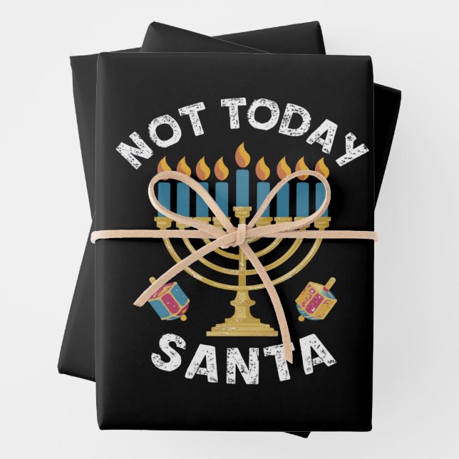 Hanukkah Not Today Santa Jewish Chanukah  Wrapping Paper Sheets (In situ)