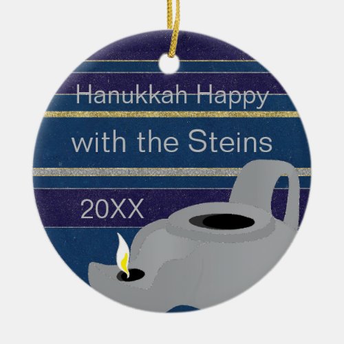 Hanukkah Oil LampGold Circle Ornament