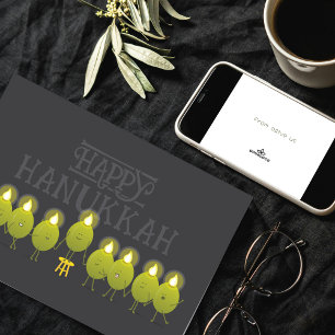 Hanukkah Olive Menorah Dark Gray Corporate Logo Card