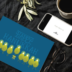 Hanukkah Olive Menorah   Teal Blue Corporate Logo Card