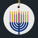 Hanukkah ornament | menorah | holidays decoration<br><div class="desc">"Happy Hanukkah" ceramic round ornament featuring a colored Menorah.</div>