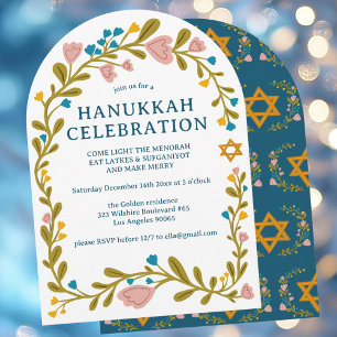 HANUKKAH PARTY Floral Wreath Hand-drawn Custom Invitation
