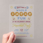Hanukkah Party Funny | Whole Latke Fun Acrylic Invitations<br><div class="desc">These acrylic Hanukkah party invitations feature the humorous phrase, "We'll have a whole latke fun." They include drawings of dreidels, menorahs and more embellishments. The color palette is gray-blue, marsala red, gold and brown on the clear acrylic invite. Throw a fun Hanukkah party with these unique invites! Use the easy...</div>