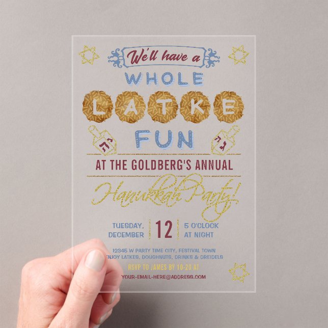 Hanukkah Party Funny | Whole Latke Fun Acrylic Invitations (Insitu (Handheld))