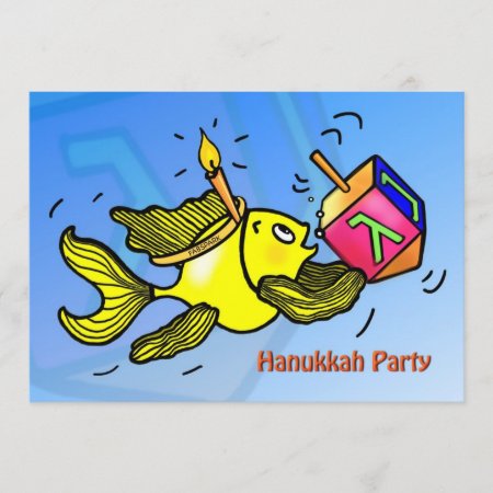 Hanukkah Party Invitation Funny Cute Fish Dreidel