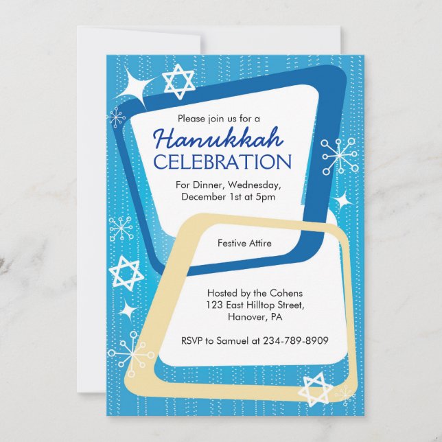 Hanukkah Party Invitations Retro (Front)