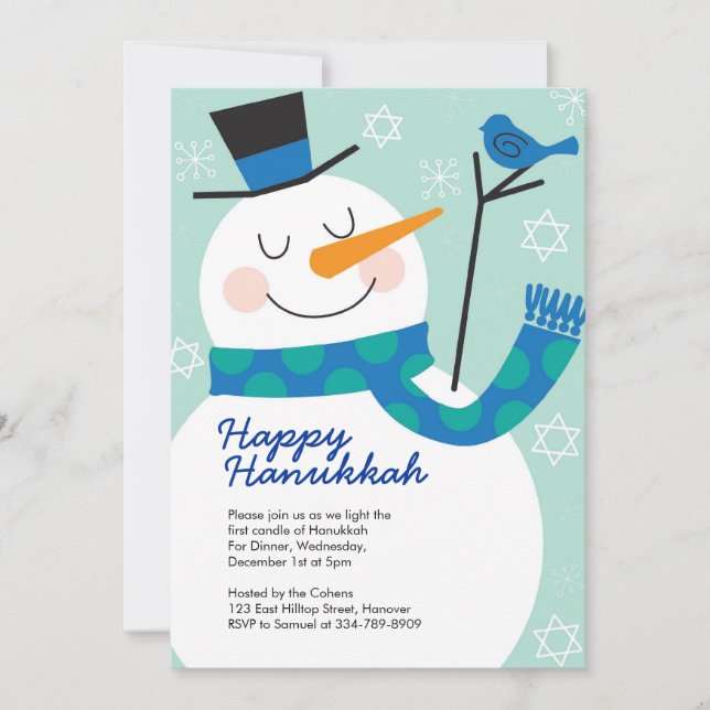 Hanukkah Party Invitations with Snowman (Front)