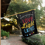 Hanukkah Party Love Light Latkes Personalized House Flag<br><div class="desc">Our Hanukkah Party Love Light Latkes Funny Quote House Flag will get everyone at your family Hanukkah party into the Holiday spirit! Dress up your home for the holidays. A personalized house flag is a great way to share your good wishes with the entire block. Great idea to let your...</div>