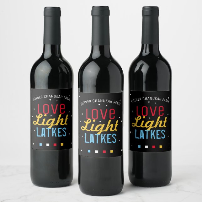 Hanukkah Party Love Light Latkes Personalized Wine Label (Bottles)