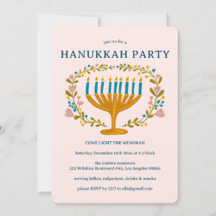 HANUKKAH PARTY Menorah floral wreath CUSTOM Invitation