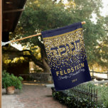 Hanukkah Party Personalized House Flag<br><div class="desc">Set the tone for your Hanukkah/Chanukah party & let guests know that they have come to the right place, with our classy Hanukkah House Flag. Light up the Nights this Chanukah and make Friends & Family smile. Gold glitter on a navy background is the perfect backdrop for this festive Hanukkah...</div>