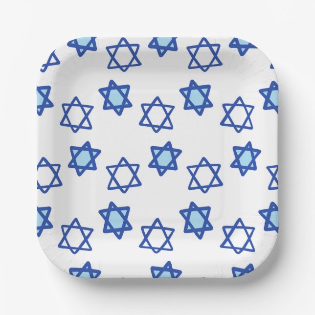 Hanukkah Party Star of David Blue Paper Plates (Front)