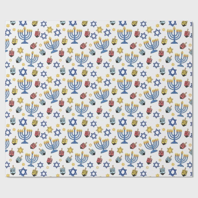 Hanukkah Pattern Festival of Lights Wrapping Paper (Flat)