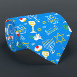 Hanukkah Pattern Neck Tie<br><div class="desc">Happy Hanukkah! Celebrate Hanukkah  this year with this Hanukkah Pattern. Navy blue background with white Menorah and another Hanukkah items.</div>
