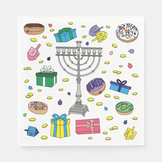 Hanukkah Pattern White Napkins (Front)