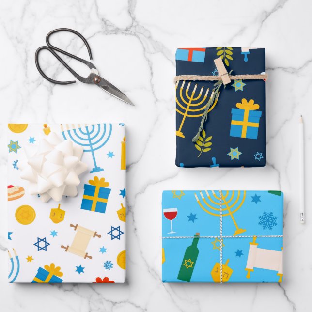 Hanukkah Pattern Wrapping Paper (Front)