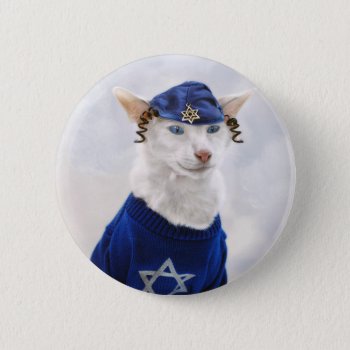Hanukkah Payot Cat Holiday Button by knichols1109 at Zazzle