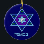 Hanukkah Peace Art Ceramic Ornament<br><div class="desc">Blues of all shades,  lilac and lavender in a flower shape with a knotted six-sided star in the center is a great way to celebrate Hanukkah and express your individuality at the same time.</div>