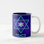 Hanukkah Peace Art Two-Tone Coffee Mug<br><div class="desc">Blues of all shades,  lilac and lavender in a flower shape with a knotted six-sided star in the center is a great way to celebrate Hanukkah and express your individuality at the same time.</div>