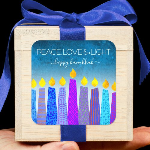 Hanukkah Peace Love Blue Boho Candles Turquoise Square Sticker
