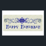 Hanukkah Peace Star Rectangular Sticker<br><div class="desc">Scrollwork holds a Star of David with a Peace sign in the center and a wish for a Happy Hanukkah.</div>