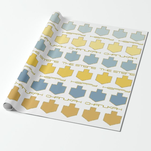 Hanukkah Personalize Giftwrap  "Dreidel Blue/Tan" Wrapping Paper (Unrolled)