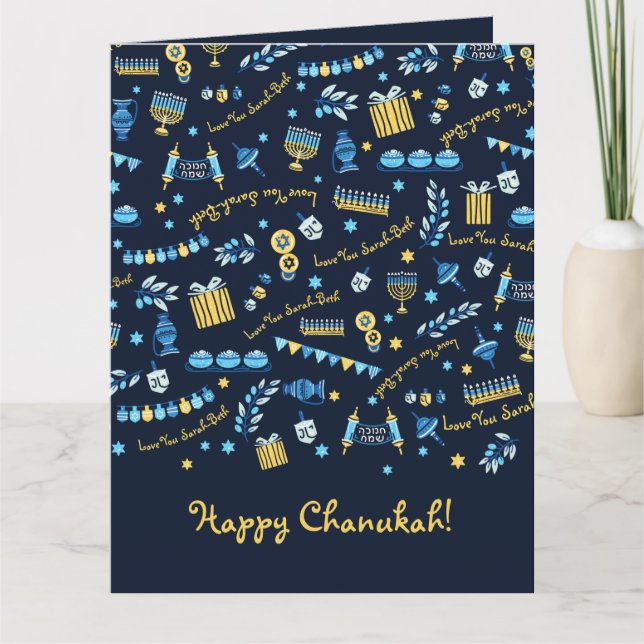 Hanukkah Personalized Menorah Dreidel  Card (Front)