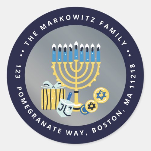 Hanukkah Personalized Menorah Dreidel Classic Round Sticker