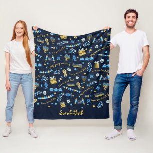 Hanukkah Personalized Menorah Dreidel Fleece Blank Blanket