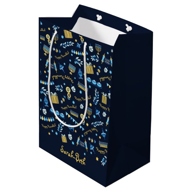 Hanukkah Personalized Menorah Dreidel  Gift Bag (Back Angled)