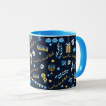 Hanukkah Personalized Menorah Dreidel Mug<br><div class="desc">Our Hanukkah Personalized Menorah Dreidel Custom Mug includes menorahs,  dreidels,  jugs of olive oil,  jelly donuts,  and more.   Personalize with your message to make this Chanukah mug your own & delight your lucky recipient with a custom mug that was made just for them! Inquiries? Message us or email bestdressedbread@gmail.com</div>