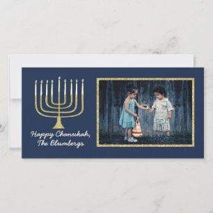Hanukkah Photo Card "Elegant Menorah Blue"