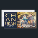 Hanukkah Photo Card/envelope Chanukah Happy Gold Holiday Card<br><div class="desc">"Chanukah Happy Gold" glossy, photo card with white envelope. Personalize by replacing photos and wording. Bring in your photo and edit with tools to crop, change filter and so much more. Replace my text "happy" and "Peace and Love, Karen, Ben, Kev, Sam, Steve & Jake" with your own messages. Customize...</div>