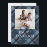 Hanukkah Photos Blue Plaid Holiday Card<br><div class="desc">This 5" x 7" photo holiday greeting card features the greeting, "Happy Hanukkah" on a navy and light blue plaid design with placeholders for four of your favorite photos, your name and year. Three photos are on the back of the card along with an optional section to tell your friends...</div>