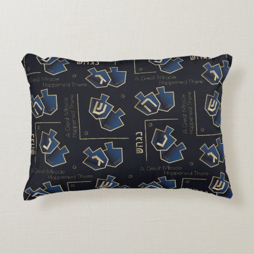 Hanukkah Pillow A Great Miracle There Navy Blue