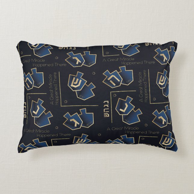 Hanukkah Pillow A Great Miracle There Navy Blue (Front)